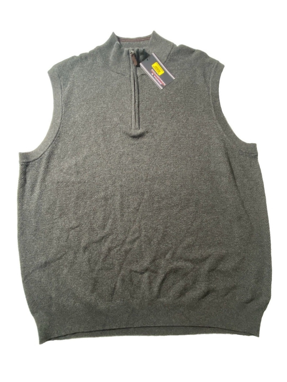 NEW Tall Mens 2XT Roundtree & Yorke Sweater Vest 1/4 Zip Cotton Bld Charcoal $60